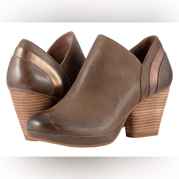 Dansko Marcia Boots Leather Burnish Nubuck Teak Brown Block Heel Size 37 Booties - Picture 1 of 7